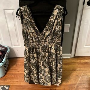 Cupshe Black Floral V-Neck Smocked Waist Mini Dress on Cream